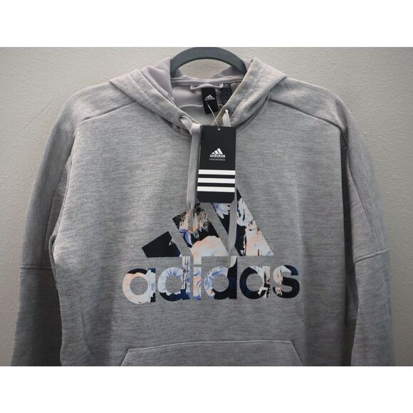 Adidas 952194 Women's Sz L Gray Heather Floral Print Lined Pullover Hoodie - Picture 5 of 6